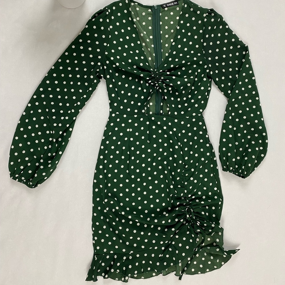 Green with White Polkadots Dress